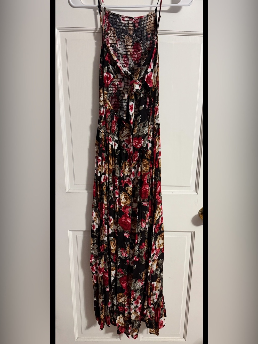 Floral Maxi Dress in Black with Red & Gold Accents